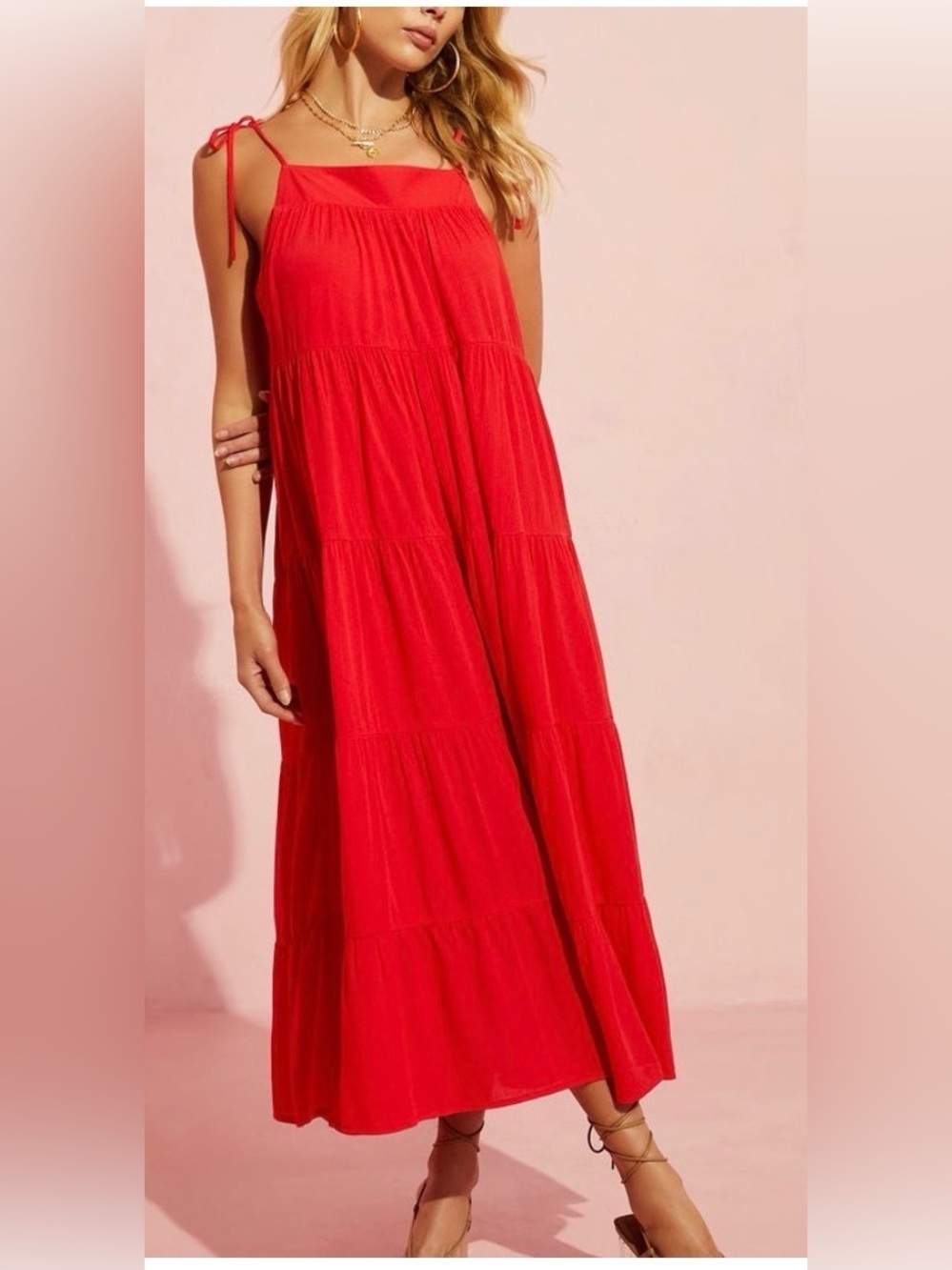Gilli Tiered Spaghetti-Strap Red Midi Dress women’s Sz 1X, 2X NWT flowy summer